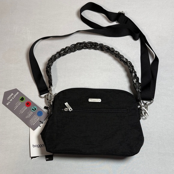 Dome Crossbody With Braided Strap Baggallini Black Dome Crossbody With Snake Print Braided Strap